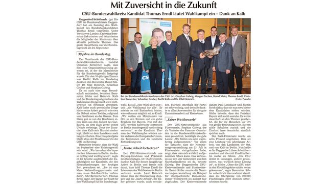 Mit Zuversicht in die Zukunft
CSU-Bundeswahlkreis: Kandidat Thomas Erndl läutet Wahlkampf ein - Dank an Kalb